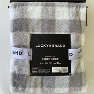 Lucky Brand Plush Throw Blanket 50x70 Gray White Super Soft Buffalo Check Gift